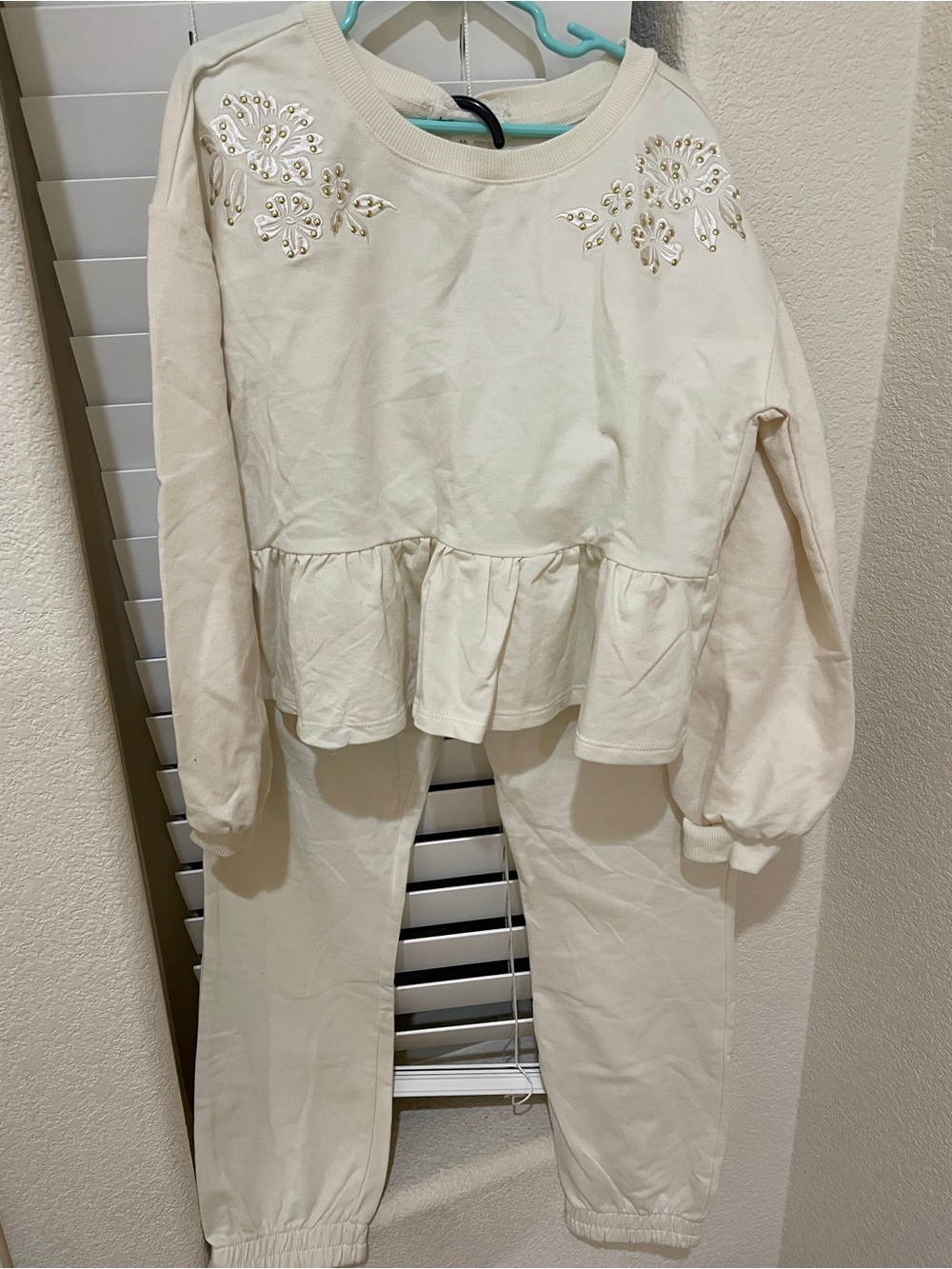 btween Cream Embellished Peplum Sweatshirt & Joggers Set little girl 10years